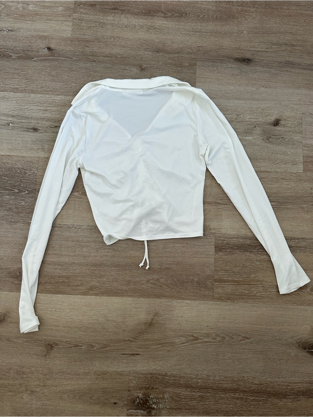 White Ruched Drawstring Long Sleeve Top - Picture 5 of 5